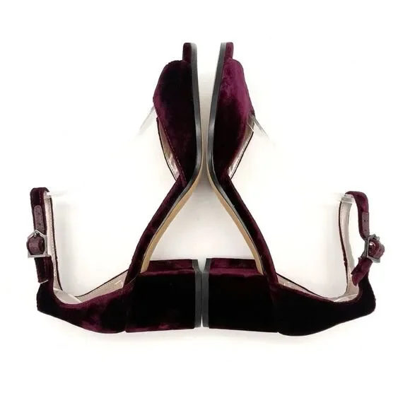 Sam Edelman Susie Velvet Block Heel Ankle Strap Sandals Burgundy Maroon Size 6.5 - Picture 9 of 13